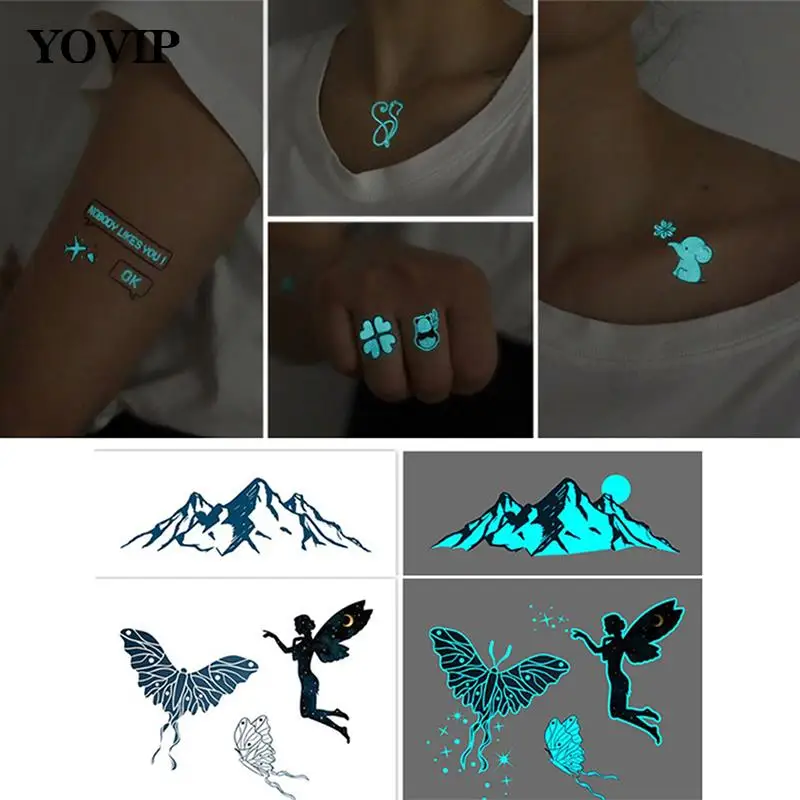 

Синяя светящаяся тату-наклейка, светящаяся водостойкая временная татуировка для тела