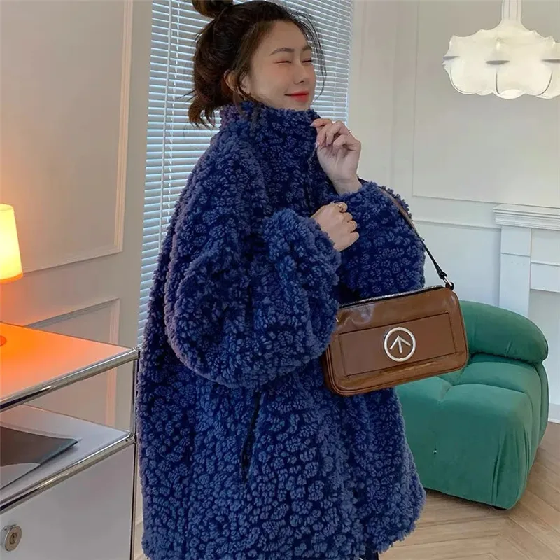 

Winter Lamb Wool Coat Women Thicken Stand Collar Jacket Streetwear 2022 New Autumn Fashion Zipper Outerwear Casaco Feminino