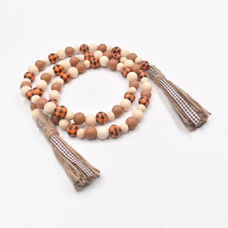 

Рождественская деревянная гирлянда из бусин с кисточками, деревенские бусины с кисточкой для рождественской елки, праздничные украшения