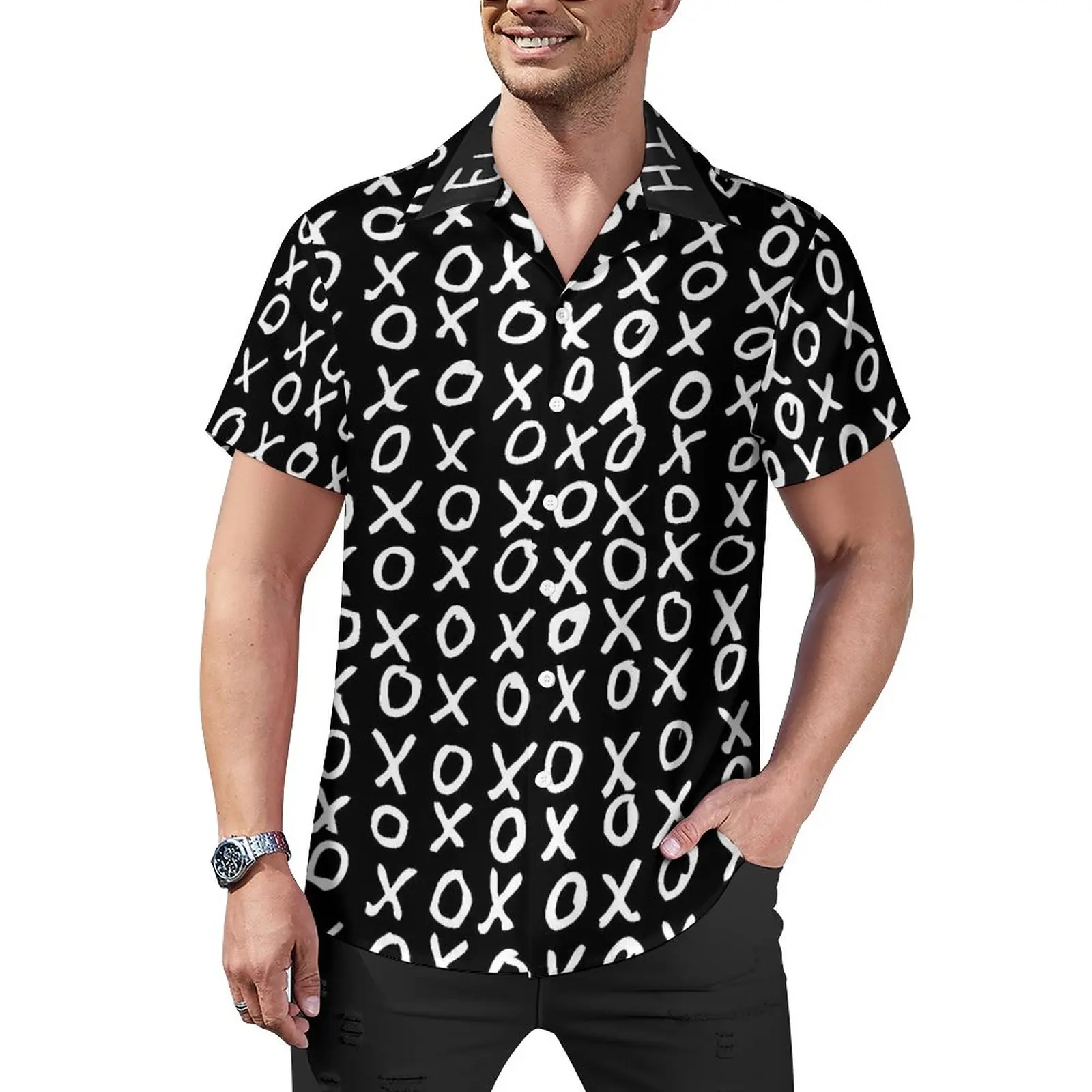 

Повседневная рубашка с буквенным принтом X and O, персонализированная пляжная Свободная рубашка, Гавайские стильные блузки, Одежда большого размера с коротким рукавом и графическим принтом