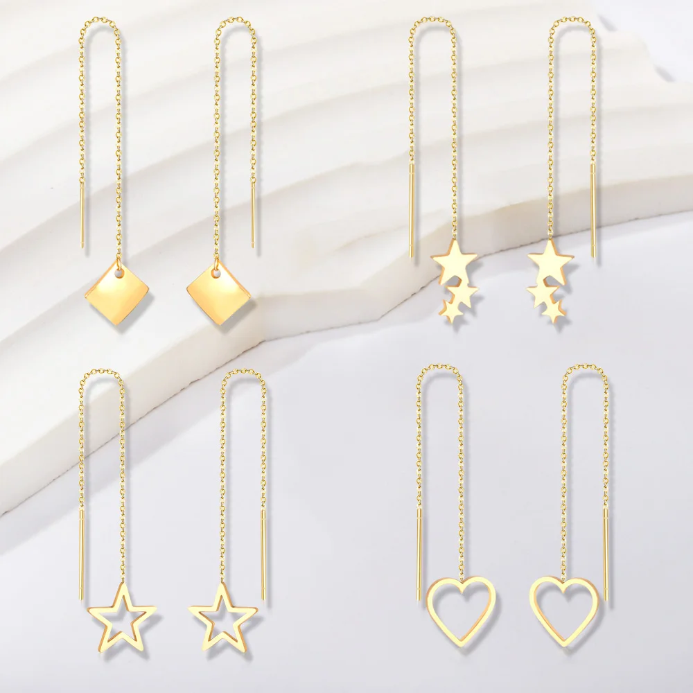 

Fairy Korean Fashion Drops Stainless Steel Long Dangle Earrings Stars Tassel Long Pendients Needle Piercing Heart Charms New In