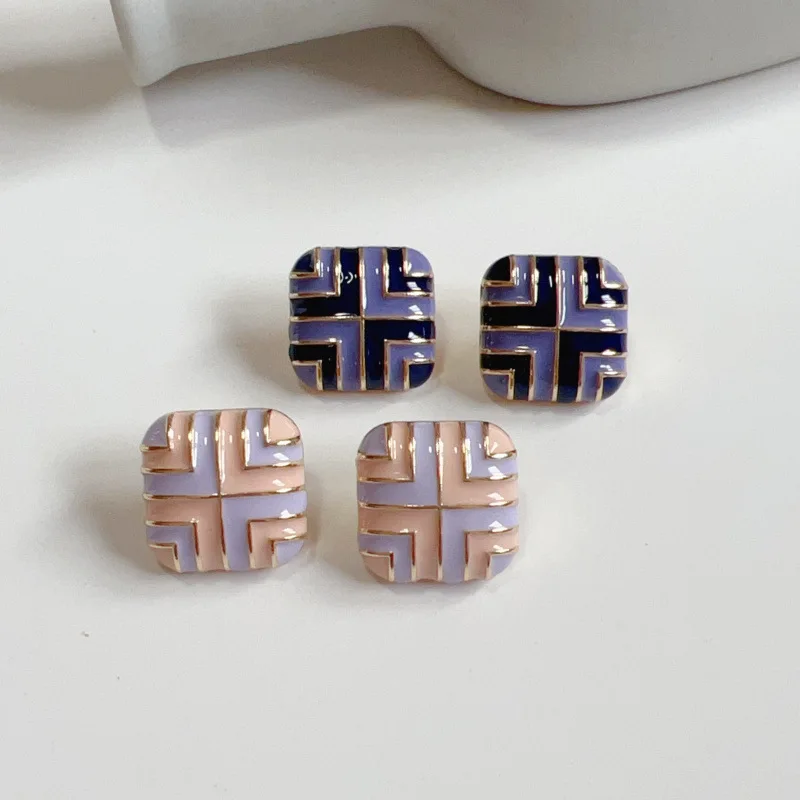 

Trendy Colors Vintage Personality Square Stud Earrings for Women Fashion Drip Glazed Enamel Earrings Simple Jewelry Accessories