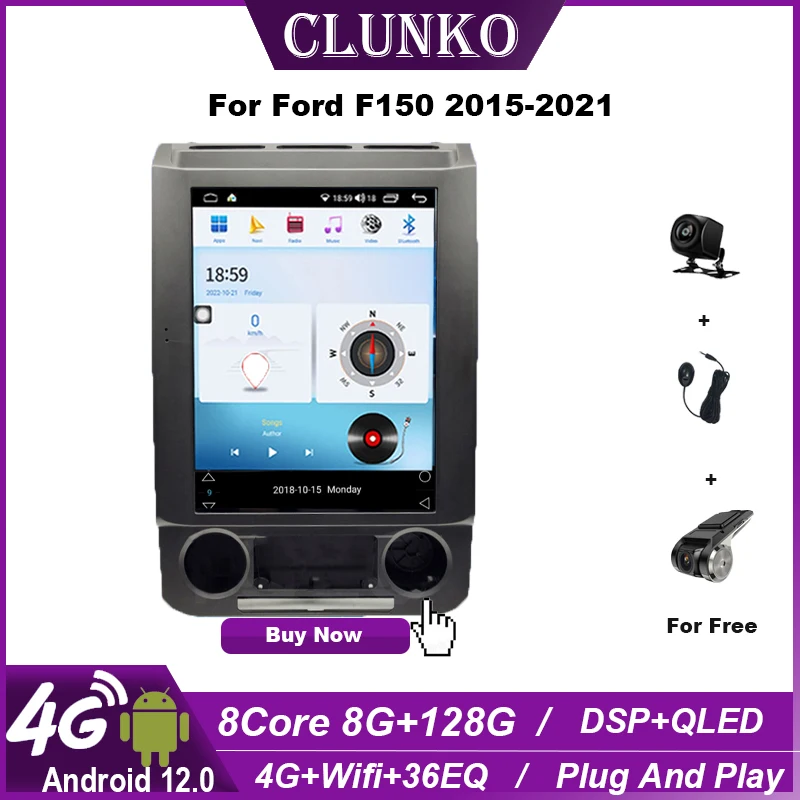 

Clunko For Ford F150 2015 - 2021 Android Car Radio Stereo Tesla Screen Multimedia Player Carplay Auto 8G+256G 4G WiFi Bluetooth