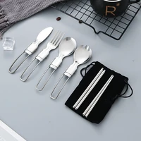 folding utensils stainless steel flatware kitchen gadget spoon knife fork chopsticks dinnerware cutlery set portable dishes