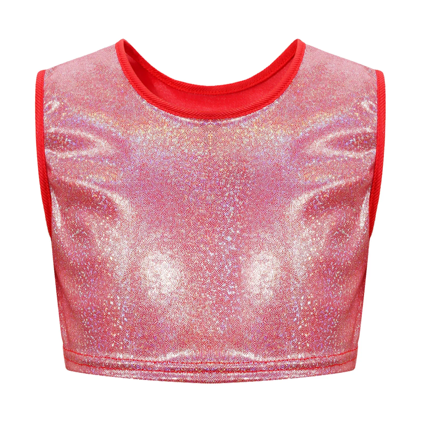 

Kids Girls Boys Glittering Jazz Dance Crop Tops Quickly Dry Round Neck Sleeveless Sport Tops Unisex Hiphop Modern Dance Vest Top