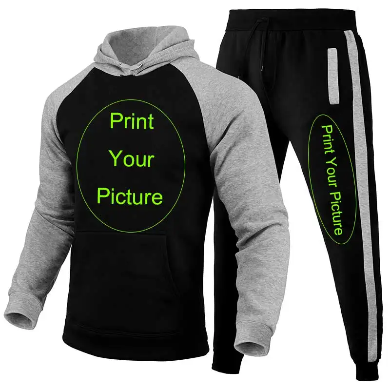 

Print Your Picture Men Sets 2 Piece With Hoodies And Pants Custom Own Logo Tracksuits Streetwear Unisex Sports Suits Pullovers