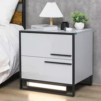 Hommpa Auto Led Nightstand with High Gloss Drawer Grey Led Night Stand with Metal Frame Bedside Table with 3 Color Magnetic US