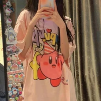 cute cartoon anime t shirt female harajuku kawaii girl pink college casual loose cozy cotton tops student clothes summer
