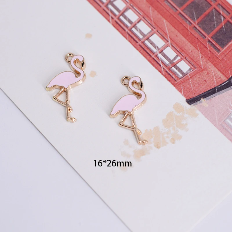 10 шт./лот 16x26 мм эмалевые Подвески сделай сам с фламинго и маслом для сумок сережек
