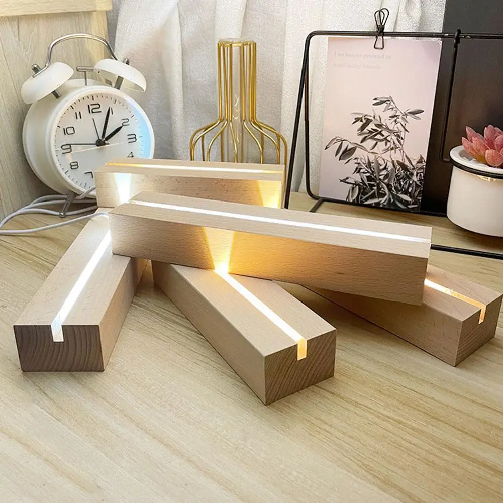 "Rectangle Solid Beech Wooden LED Base for Resin Letter Lamp Acrylic