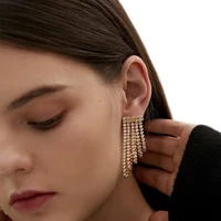 luxury waterfall tassel earrings niche design long metal zircon party banquet bling chain gem jewelry for women