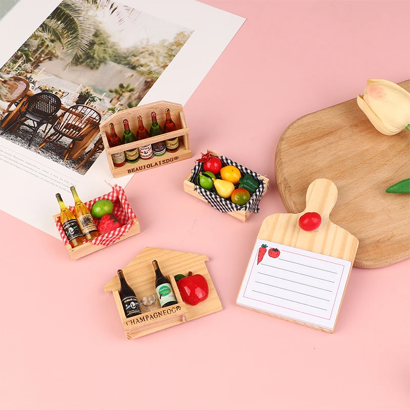 

Dollhouse Miniture Creative Simulation Fruit Basket Red Wine Champagne Refrigerator Magnet Toys Home Decor Kitchen Accessories