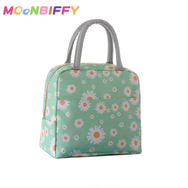 

Симпатичная сумка для ланча с цветочным рисунком для детей, нейлоновая портативная водонепроницаемая сумка на молнии для ланча, Термосумки...
