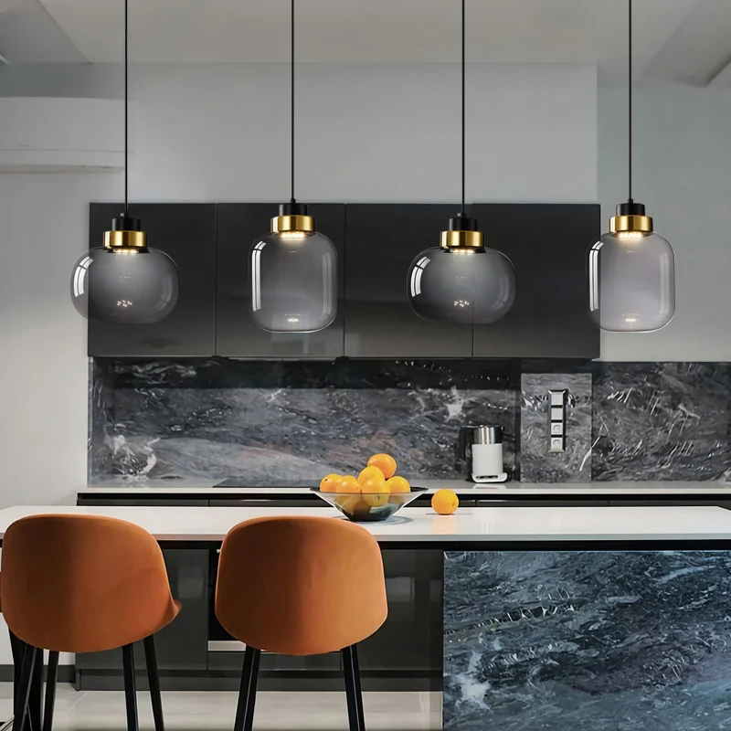 

Nordic Smoke Grey Glass New Modern LED Pendant Lights Living Dining Study Room Bedroom Bedside Hotel Bar Lamps Indoor Lighting