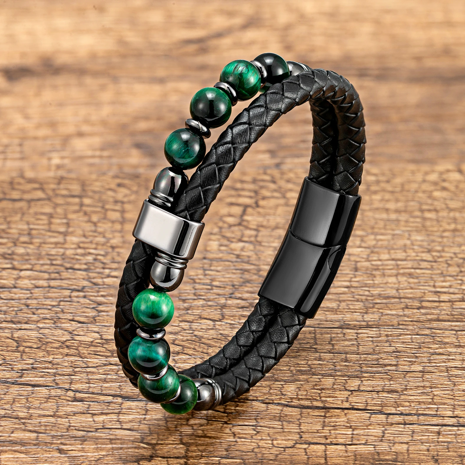 Новый стильный мужской браслет из натуральной кожи натурального камня для