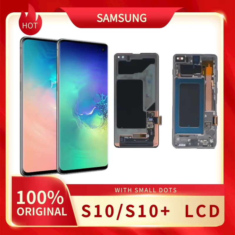 Original AMOLED S10 LCD Für Samsung S10 G973 G973F/DS Touchscreen Digitizer Galaxy S10 PLUS G9750 G975F Display LCD mit Punkten