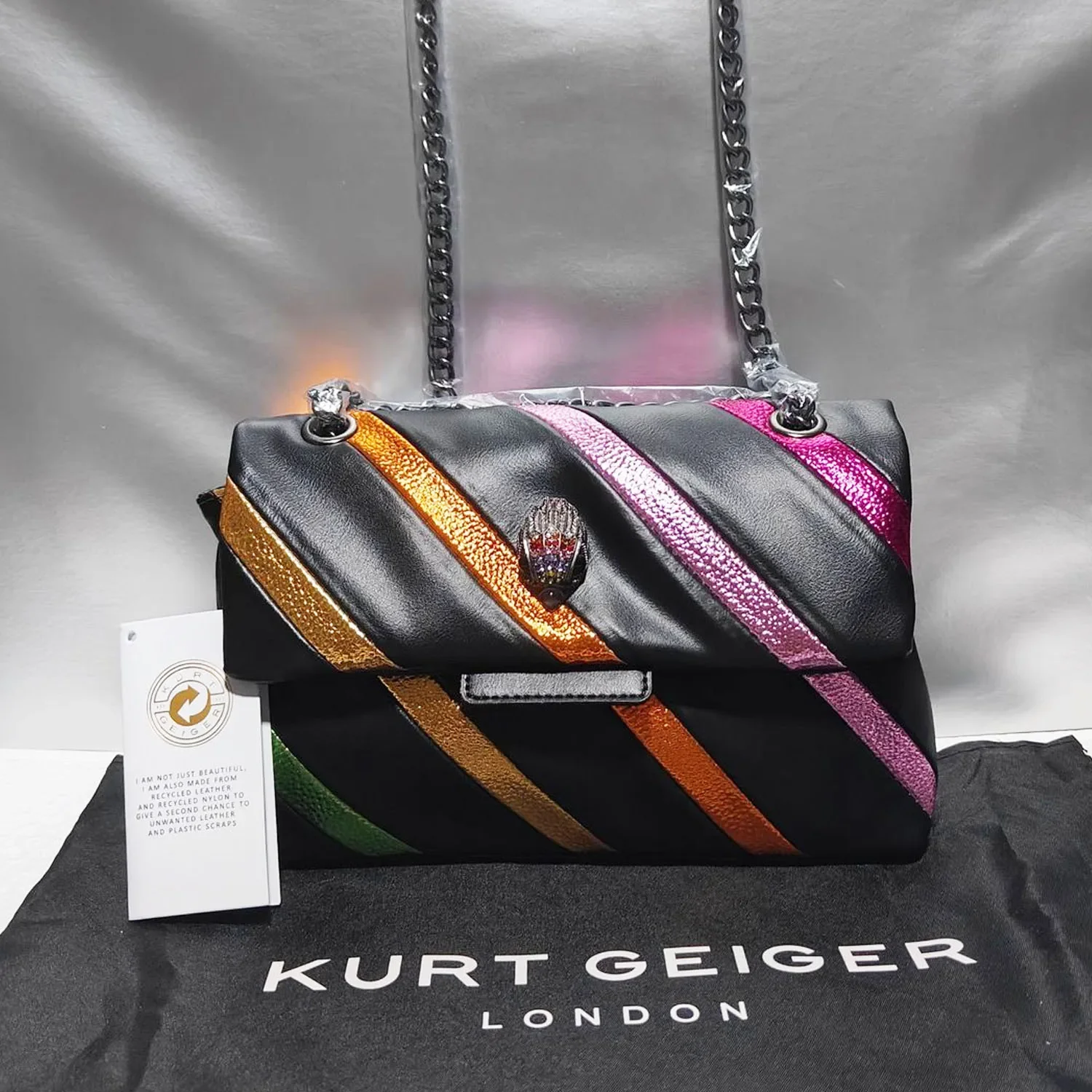 

2023 New Kurt G London Rainbow Patchwork Women Purse Eagle Icon Bird Head On Front Flap Jointing Colorful Cross Body Bag