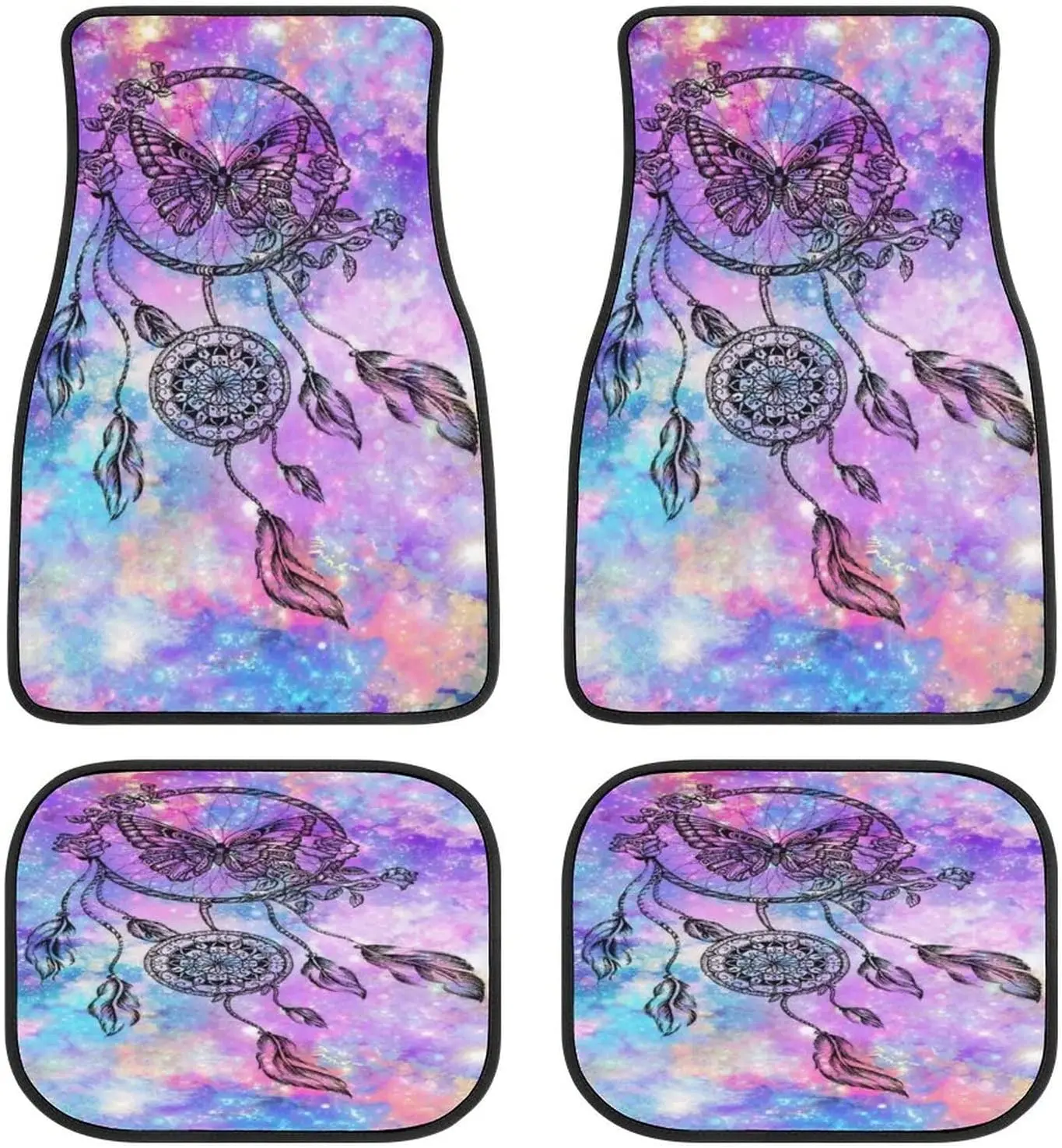 

Black Dream Catcher Color Art Car Mats Universal Fit Car Floor Mats Fashion Soft Waterproof Car Carpet Front&Rear 4 Pieces Full
