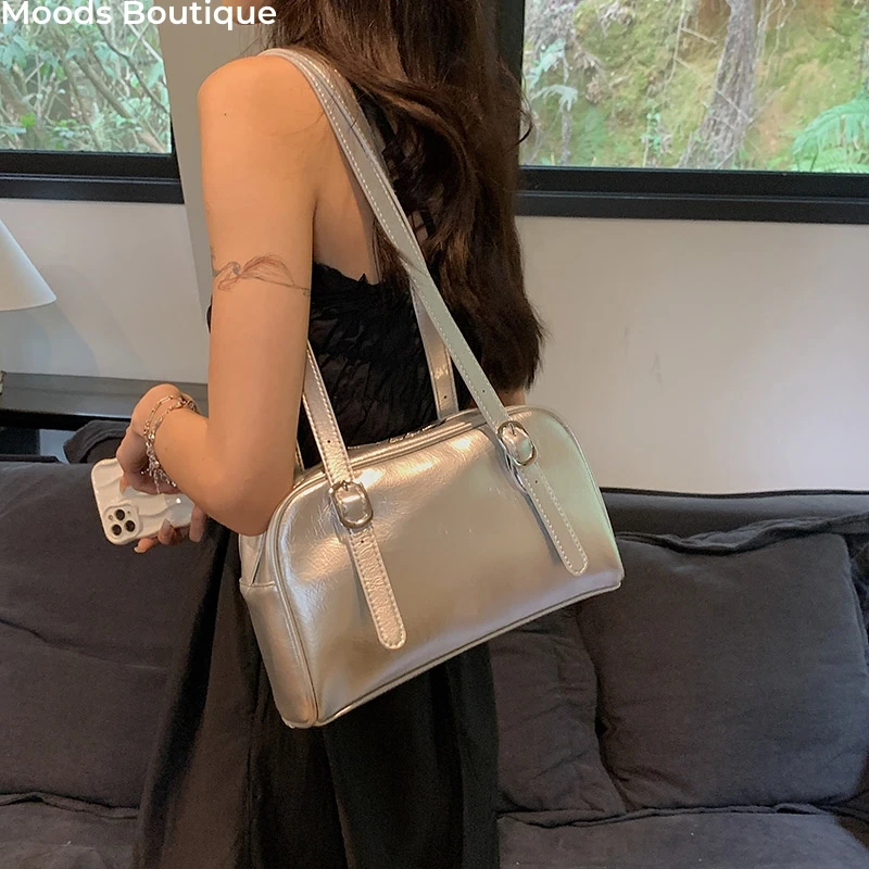 

MOODS Commuter Shoulder Bags For Women 2023 Luxury Designer Handbags Pure Color Mini Boston Bag Big Capacity Pillow Underarm Bag
