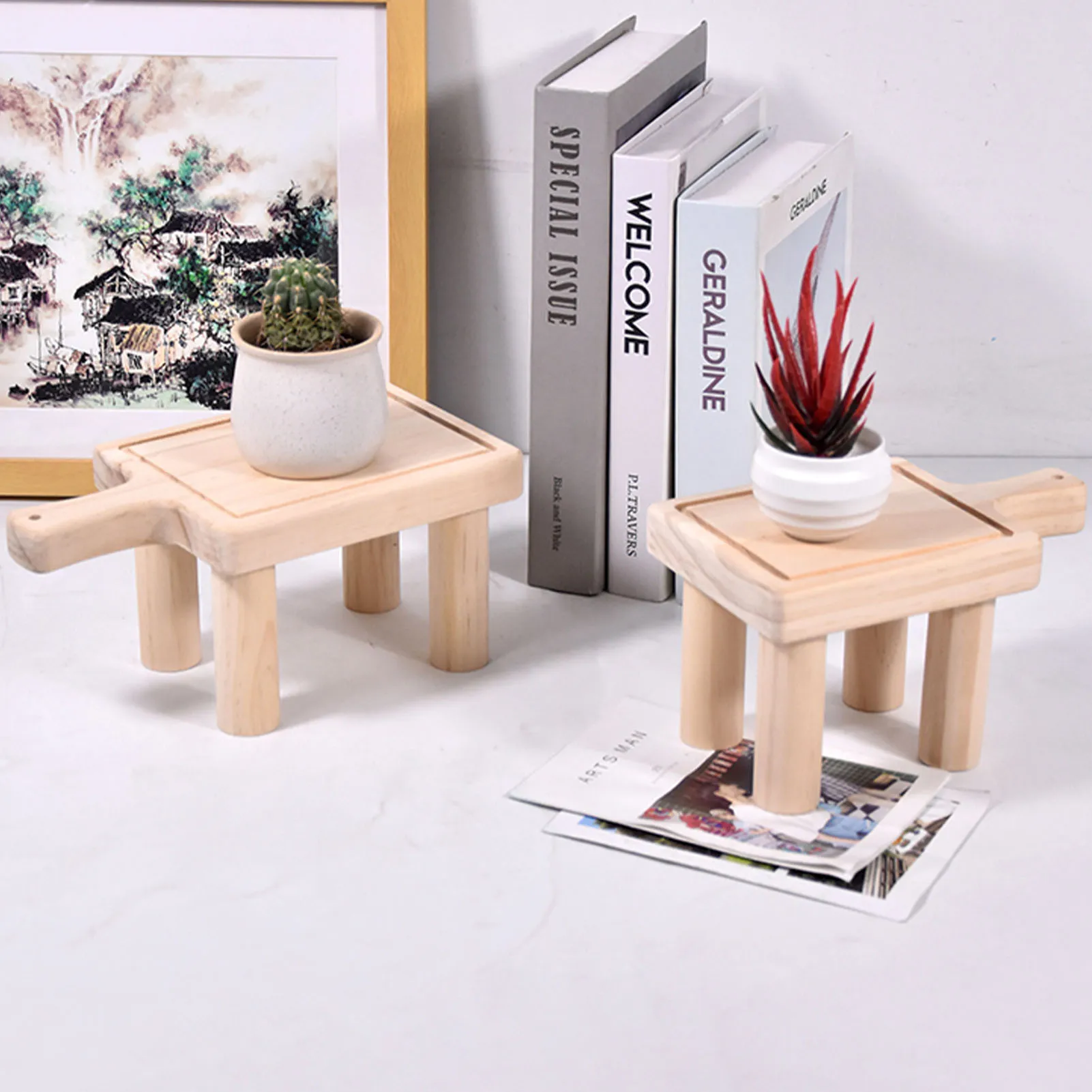 

Wooden Plant Stool Square Plant Table Holders Modern Plant Pot Table Stand Potted Plant Stool Easy To Install Indoor Plant