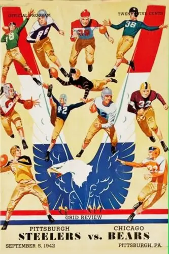 Официальная цельнометаллическая жестяная вывеска Chicago Bears vs Steelers Program 1957 года до 12