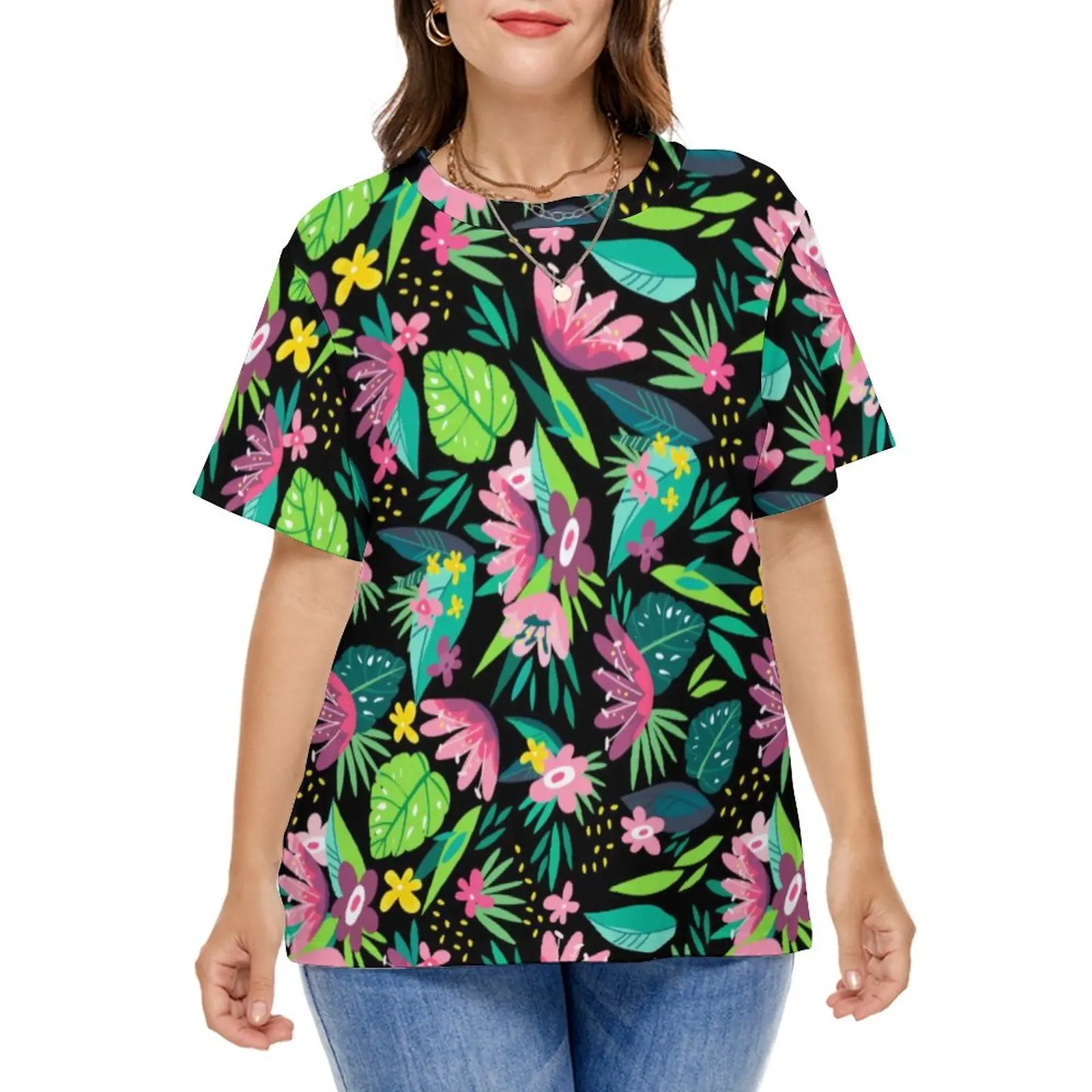 

Colorful Tropical T-Shirts Flowers Leaves Print T Shirt Short-Sleeve Trendy Tees Plus Size 5XL 6XL Beach Tops Birthday Present