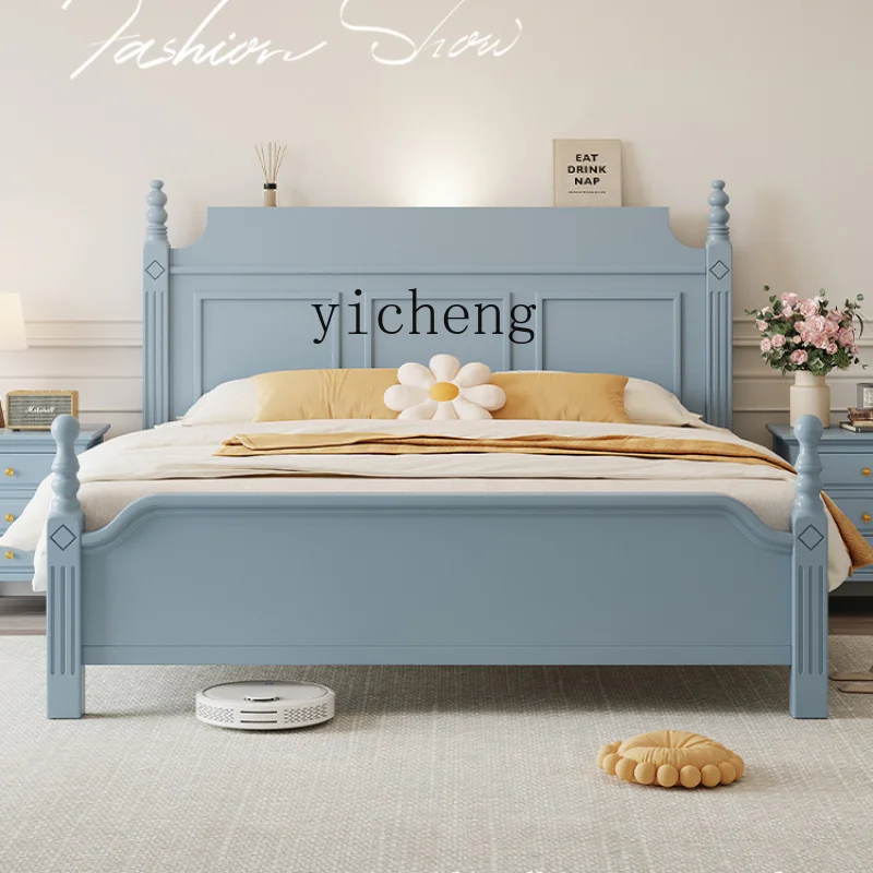 Кровать ZC полностью из массива дерева Простая Современная 1 м 8 двойная винтажная