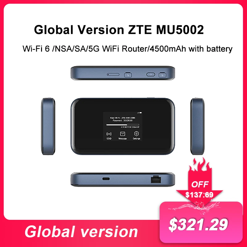 Original ZTE Portable WiFi 5G Router MU5002 LTE CAT22 WIFI 6 1800Mbps NSA+SA Mobile Hotspot 5G Router With Sim Card Slot