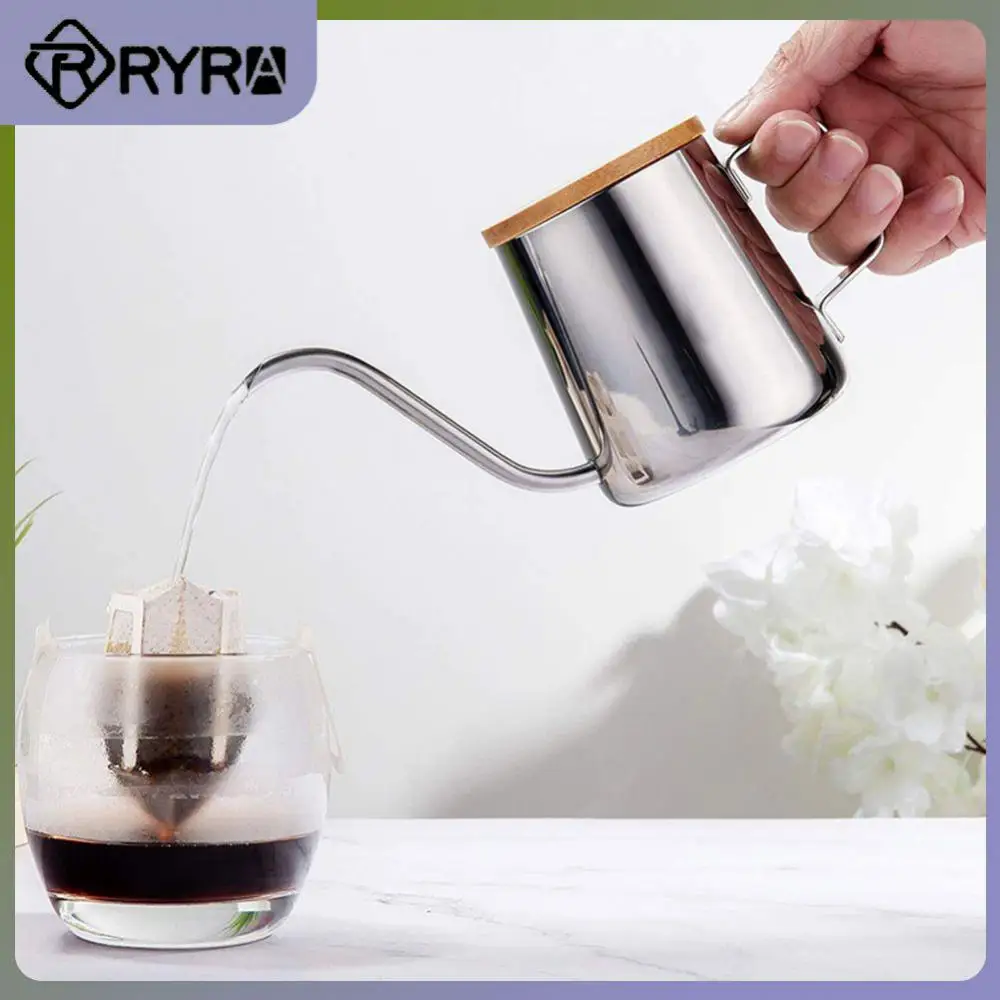 Hand Brewing Coffee Pot Stainless Steel Ear Hanging Hand Brewing Pot Bamboo Cover Long Mouth Fine Mouth Drip Filter Coffee Pot