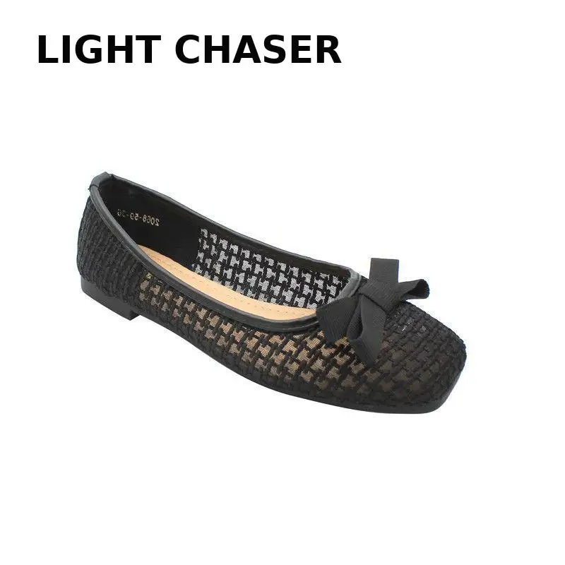 2022 Spring Summer New Square Head Shallow Mouth Women's Shoes Breathable Hollow Loafer Fashion Casual Flat Mesh Shoes Zapatos