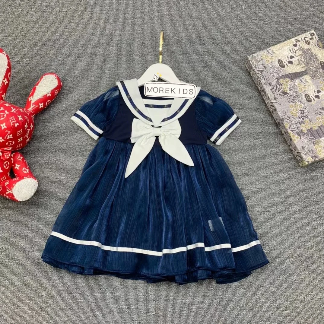 

Luxury Top C Girls' Skirt Blue Dress Children's Military Style Dress One-piece skirt Party Birthday 4T-11T