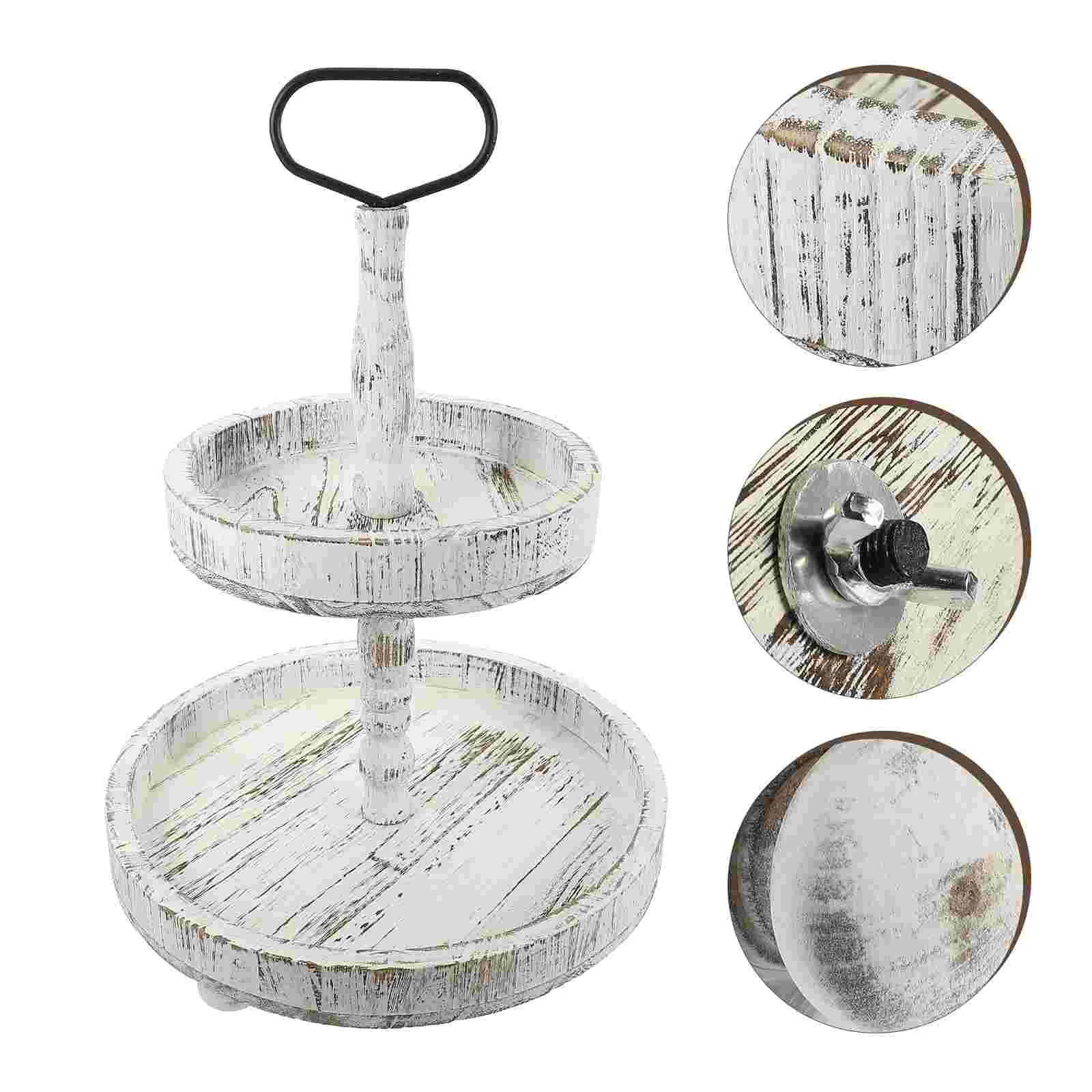 

Wooden Cake Tray 2 Tiered Decorations Trays Farmhouse Coffee Table Iron Modern Kitchen