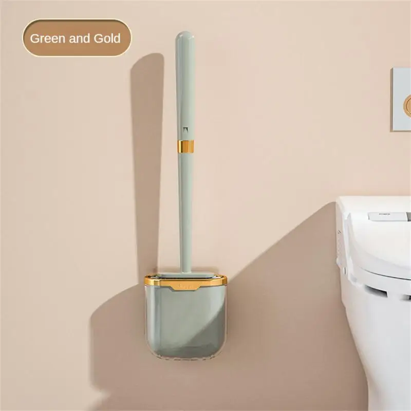 

Luxury Toilet Brush Wall Mounted Holder Silicone Flat Head Cleaning Brush Corner Gap Cleaner Household Bathroom Accessories Set