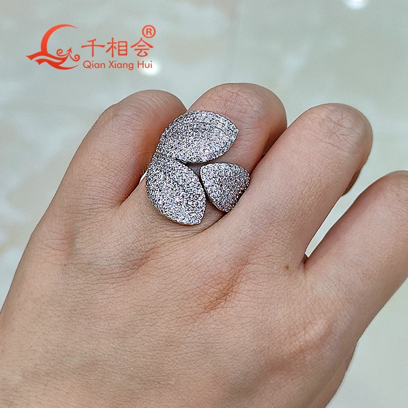 21*23.7mm Three big leaves Sterling 925 Silver hip hop round Moissanite Ring Men women Diamonds Male fine Jewelry