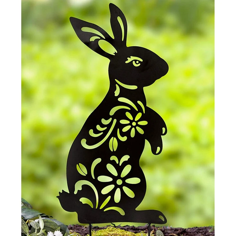 

Силуэт кролика на колышке, черный кролик, садовый колышек, цветочные вырезы, двор, искусство, газон, уличный декор для внутреннего дворика, д...