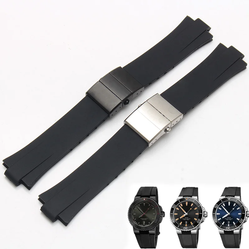 

Convex interface 24*11 silicone rubber strap for ORIS AQUIS Bracelet diving watch strap Waterproof Watchband Folding buckle