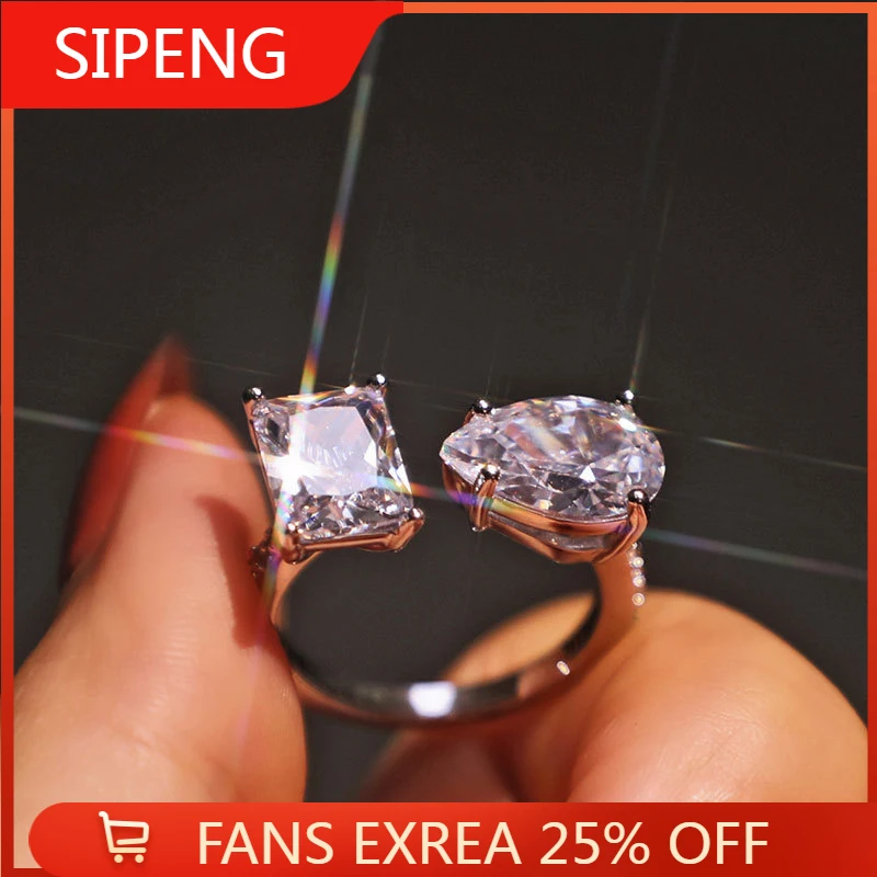 

Fashion Cubic Zircon Crystal Open Ring High Quality Engagement Wedding Rings for Women Man Party Jewelry Gift