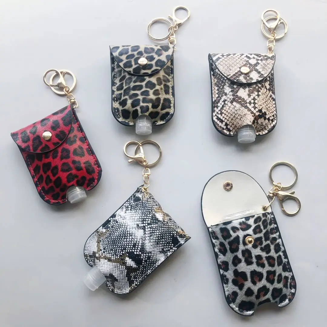 

30ml Empty Hand Sanitizer Bottle Leopard Print Leather Case Disinfectant Keychain Pendant Portable Hand Sanitizer Storage Bottle