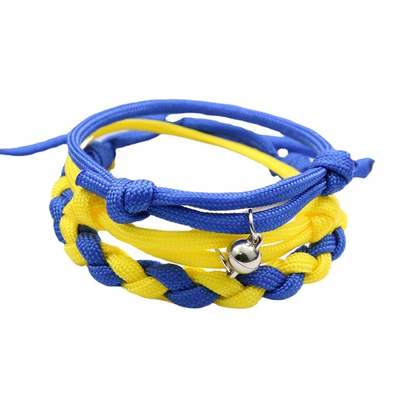 

National Flag Style Yellow Blue String Woven Bracelet Lovers Handmade Braided Magnetic for Women Men Sister Jewelry 3pcs