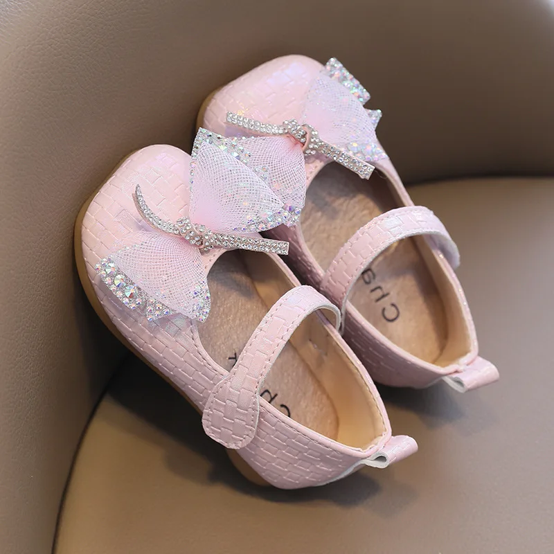 

Pink Baby Toddler Shoes Prewalker Little Girl Bowknot Rhinestone Princess For Wedding Party Walking Kids 1-7T