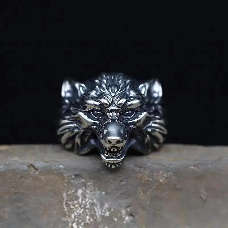 

2023 Silver Colour Wolf Ring Men's Domineering Personality Opening Ring Hip Hop Animal Ring Banquet Jewelry Accessories Gift