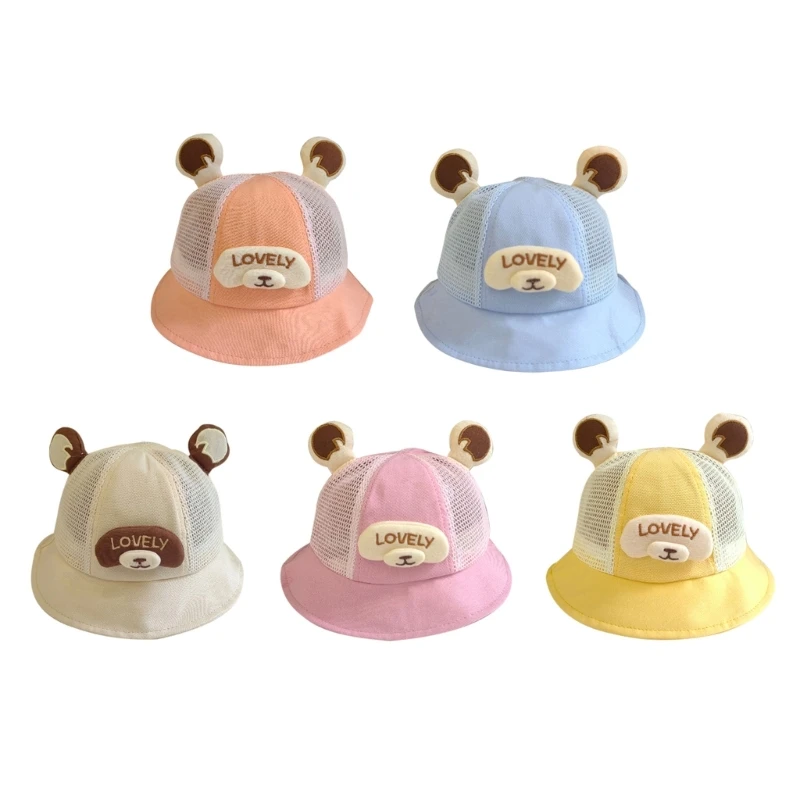 

Q81A Infant Summer Hat Bear Ears Baby Bucket Hat Breathable Sun-shade Mesh Hat Floppy Cap Fisherman Hat for Toddlers 8-24M