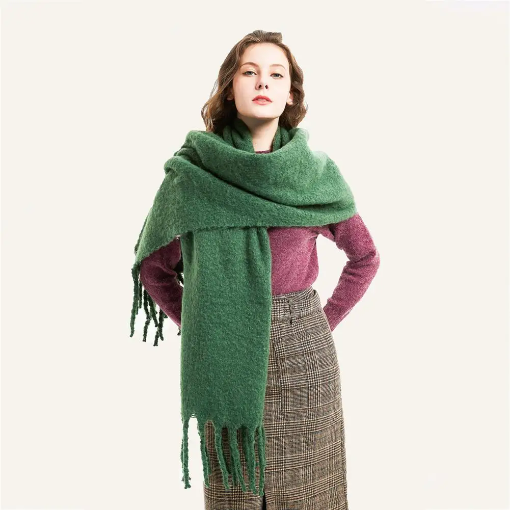 

Shawl Wrap Plain Fringed Tassels Thickened Comfortable Cold Resistant Solid Color Autumn Winter Adults Long Blanket Scarf for Da