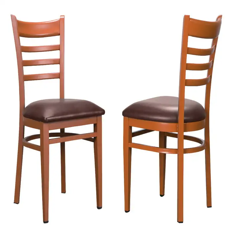 

Metal Dining Side Chairs, Set of 2, Dark Honey and Burgundy Faux Leather