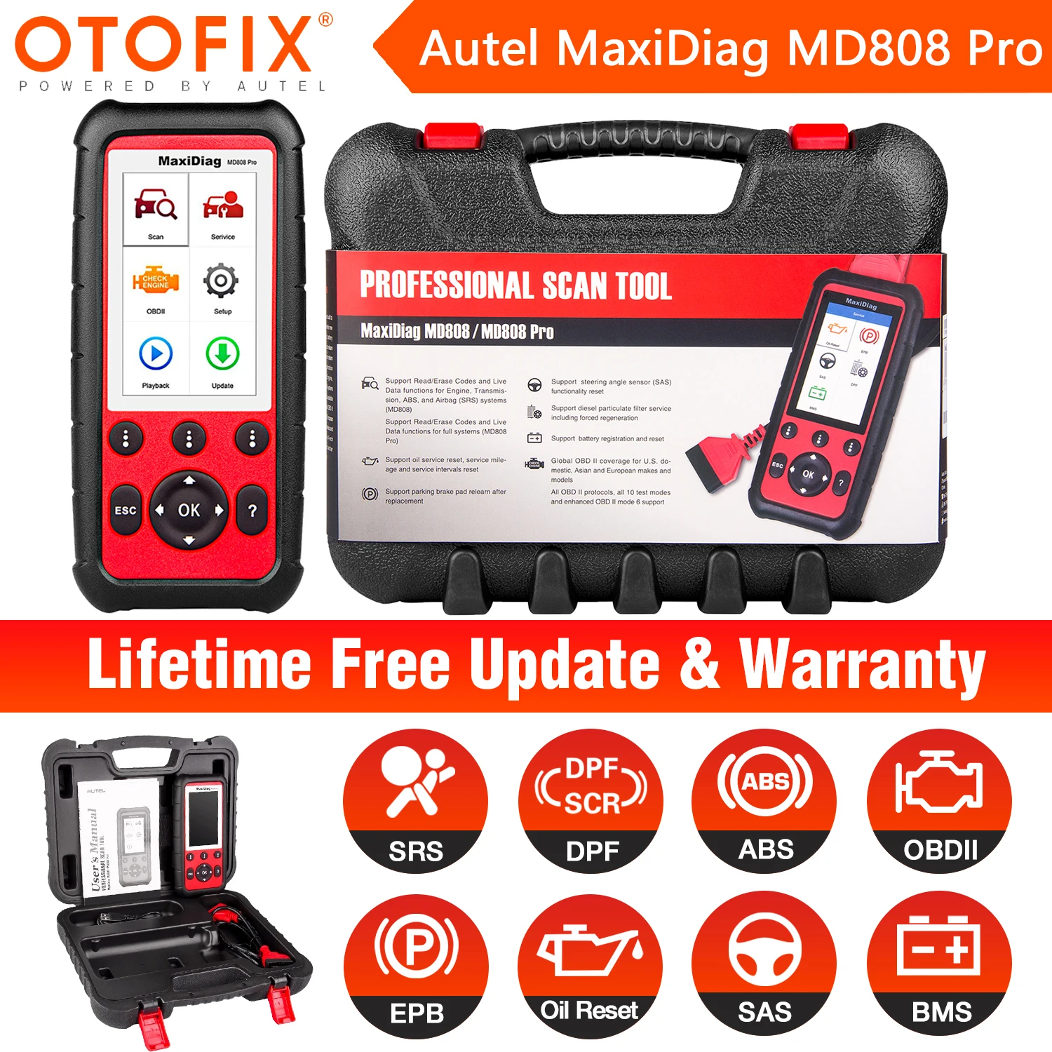 

Autel MaxiDiag MD808 Pro OBD2 Scanner Car Diagnostic Tool Engine SRS ABS EPB Oil Reset DPF SAS BMS Multilingual Code Reader
