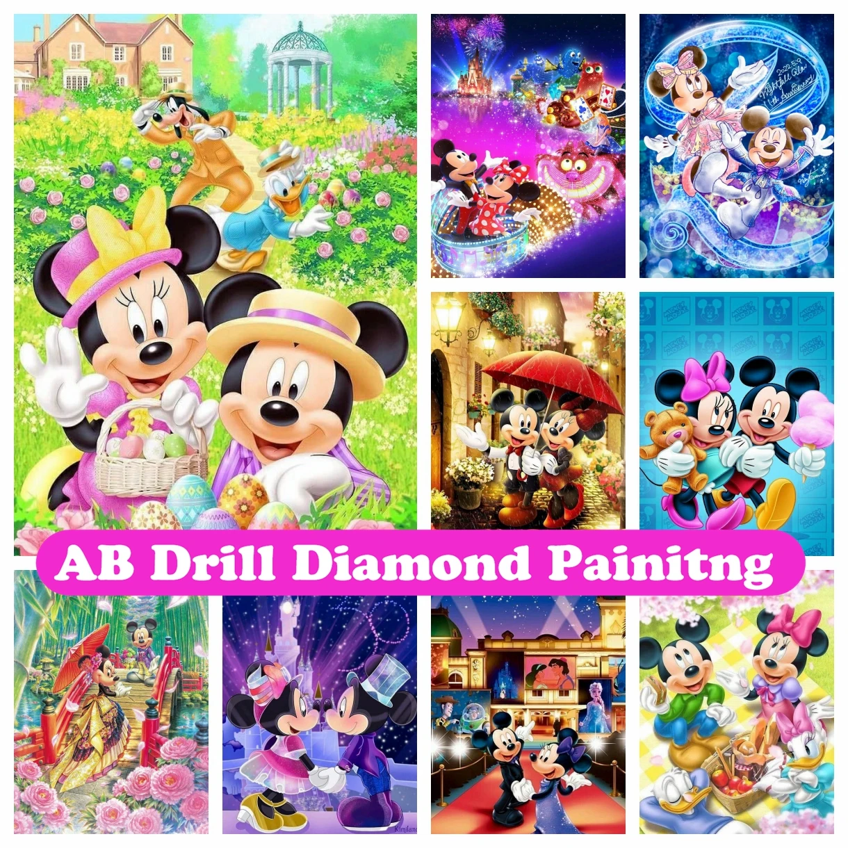 

Mickey and Minnie 5D DIY AB Diamond Painting Mosaic Disney Cartoon Cross Stitch Embroidery Handmade Home Decor Children's Gift