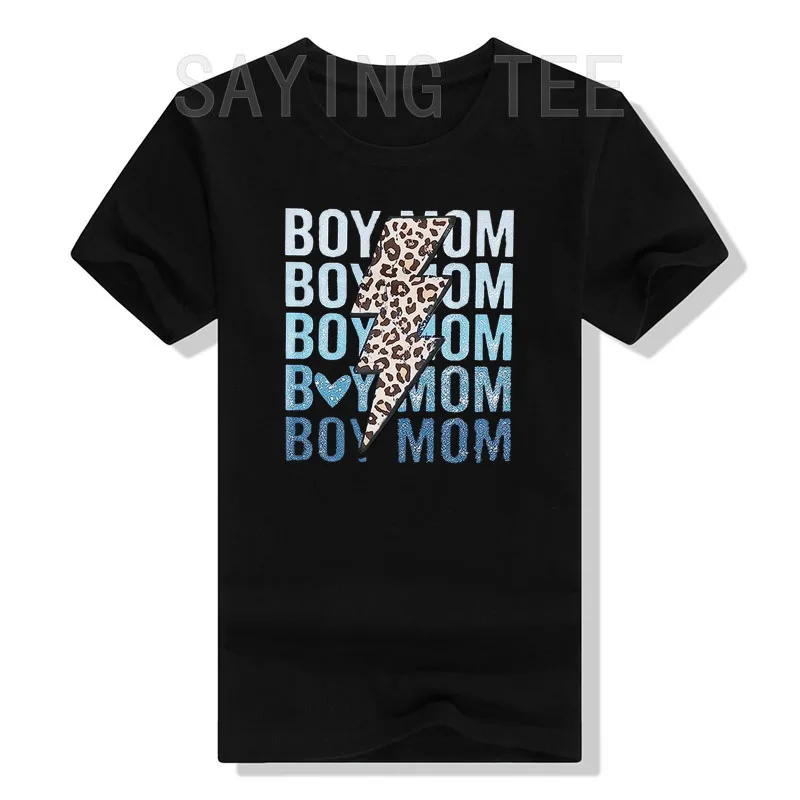 

Boy Mom Shirts for Women Leopard Mama T-Shirt Funny Lightning Short Sleeve Graphic Tees Casual Tops Cool Mother's Day Mommy Gift