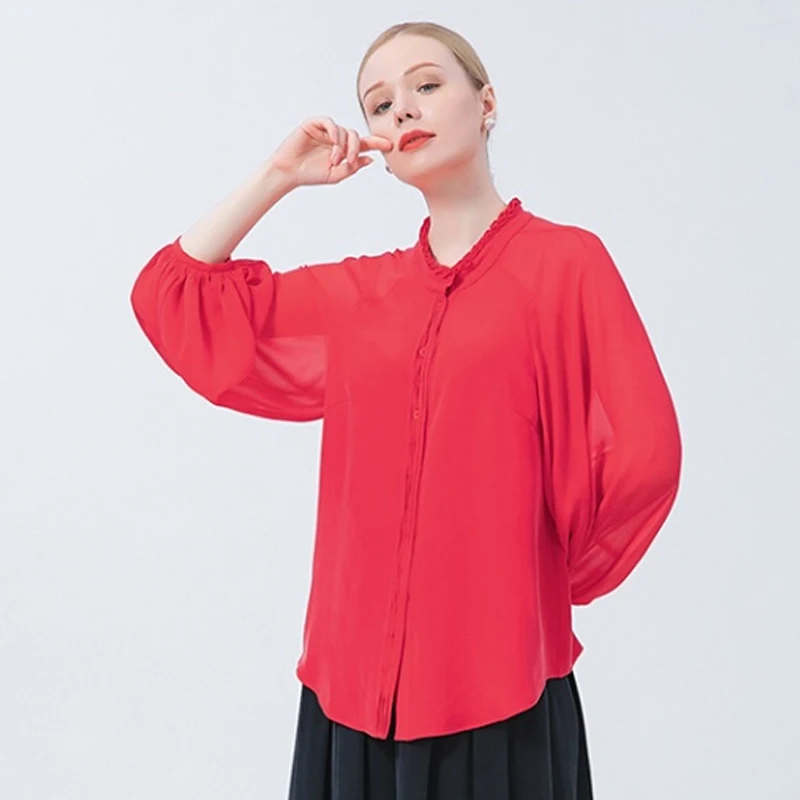 Женские топы из красного дерева с круглым вырезом