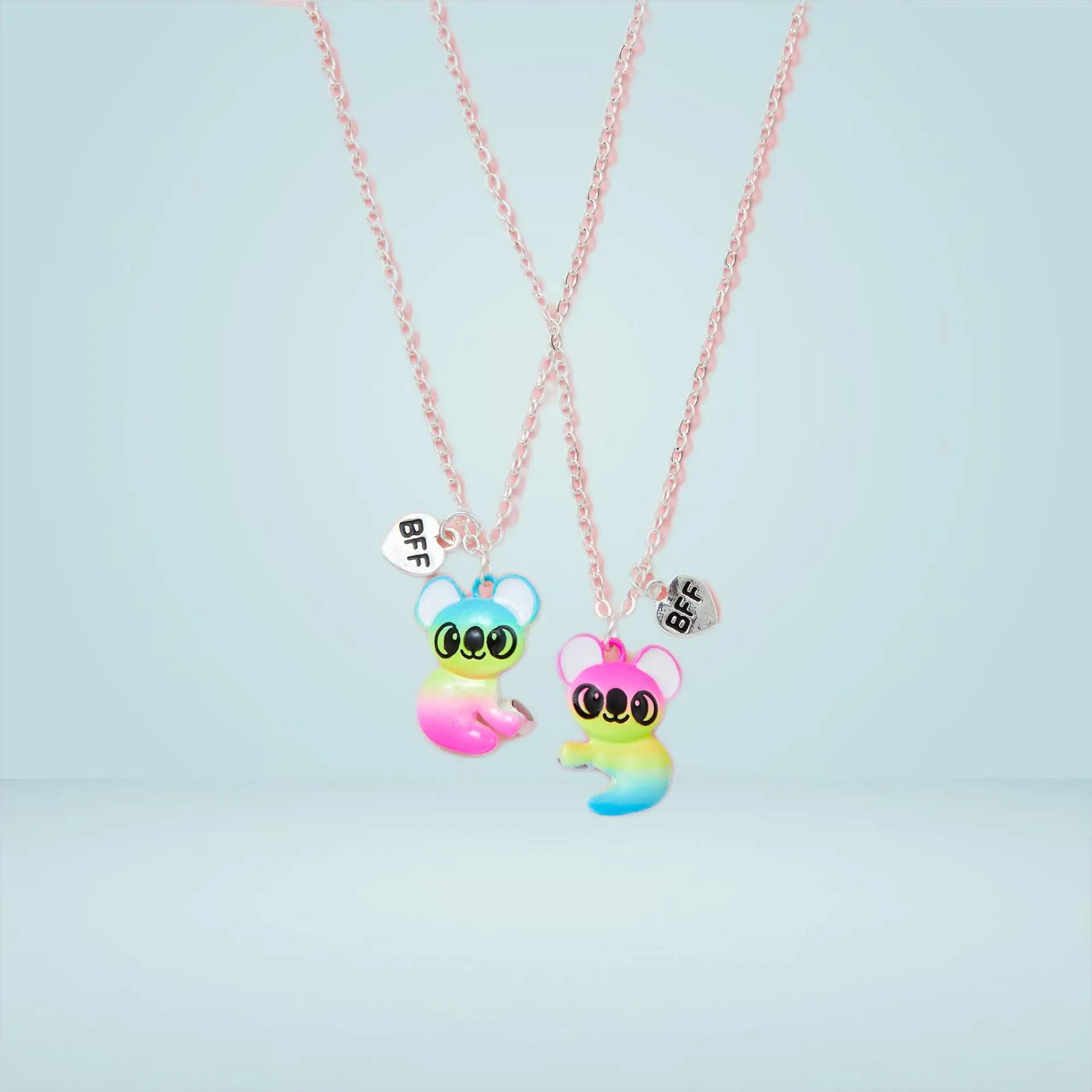 

Bff Color Raccoon Cartoon Children's Necklace Set Creative Alloy Dripping Magnet Hanging Pendant Bracelet Fashion Jewelry