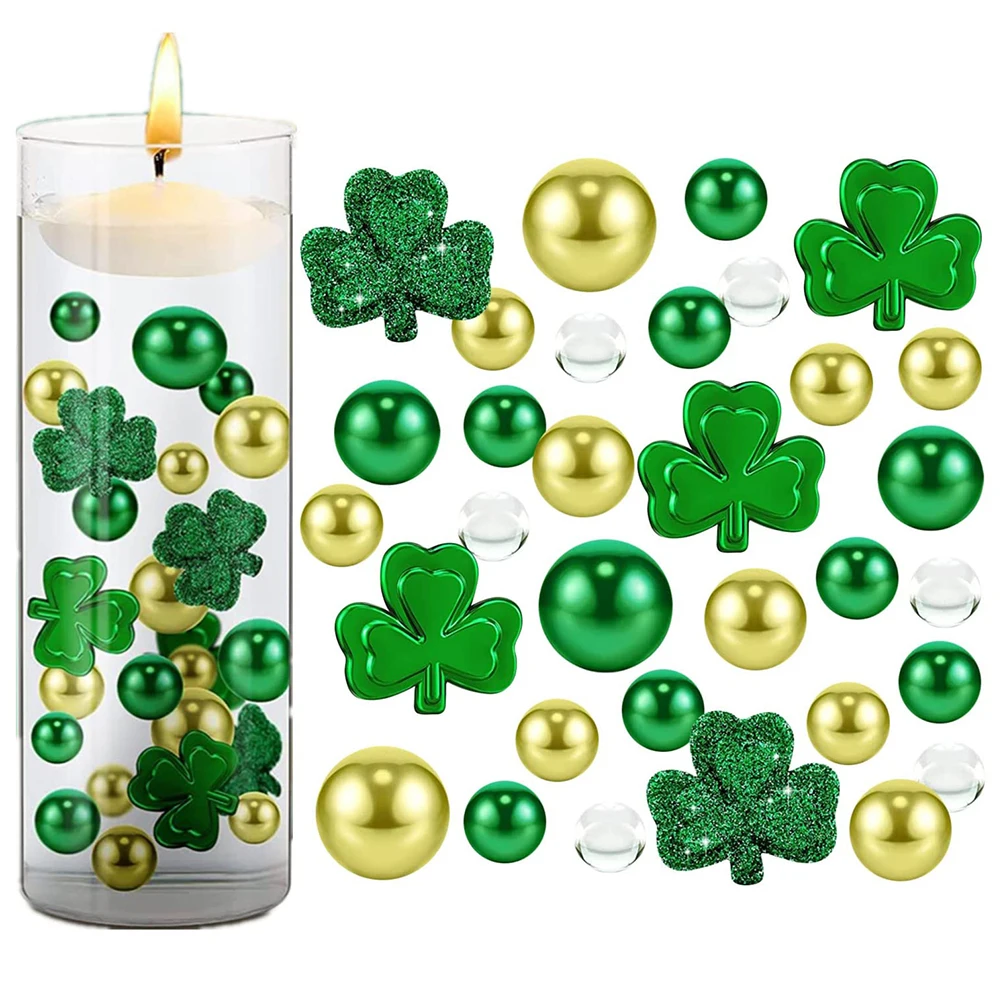 

2036Pcs St. Patrick's Day Vase Filler Floating Pearls Clear Gel Beads Clover For Floating Candles Home Table Party Decor